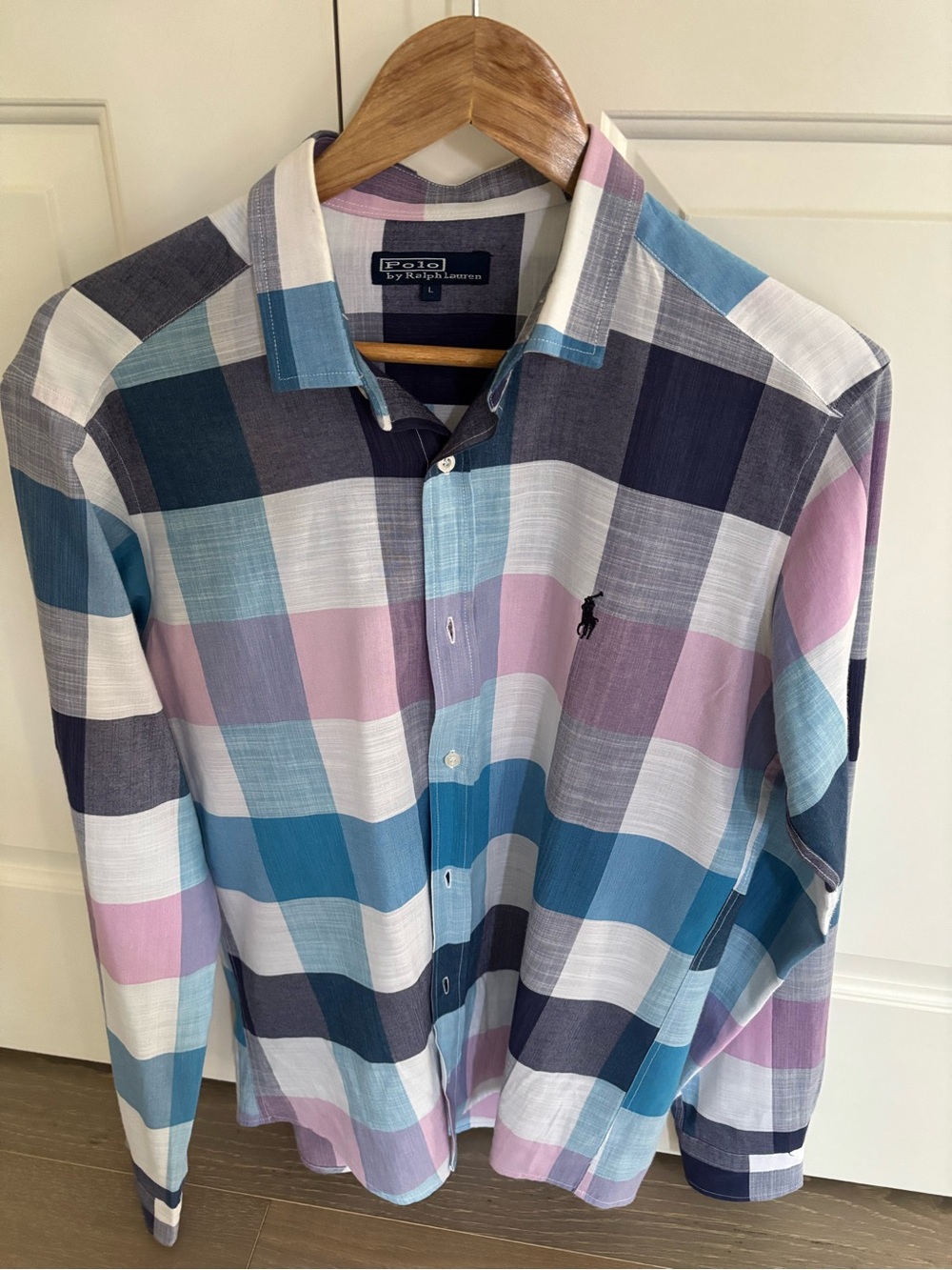 Ralph Lauren Plaid Button-Down Shirt in Blue, Pink & White